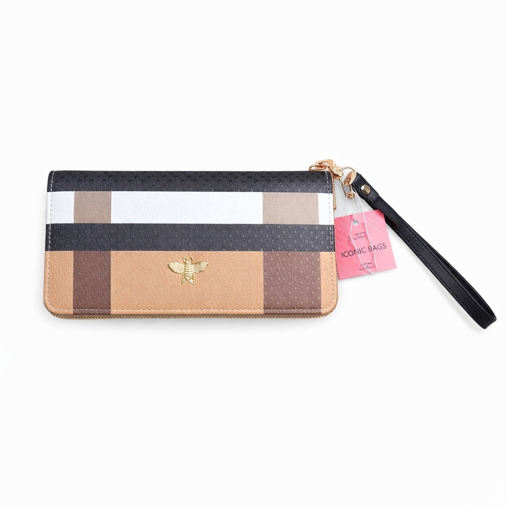Nwt - Sophic Bags Neutral Colorblock Bee Wristlet Wallet